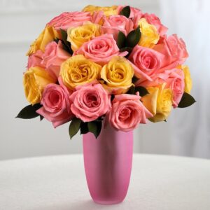 Bouquet of 25 pink and yellow roses — flower delivery in Atlanta, GA